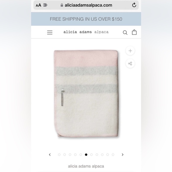ALICIA ADAMS ALPACA field blanket pink ivory grey, pink stitching. NWT. - Picture 2 of 10
